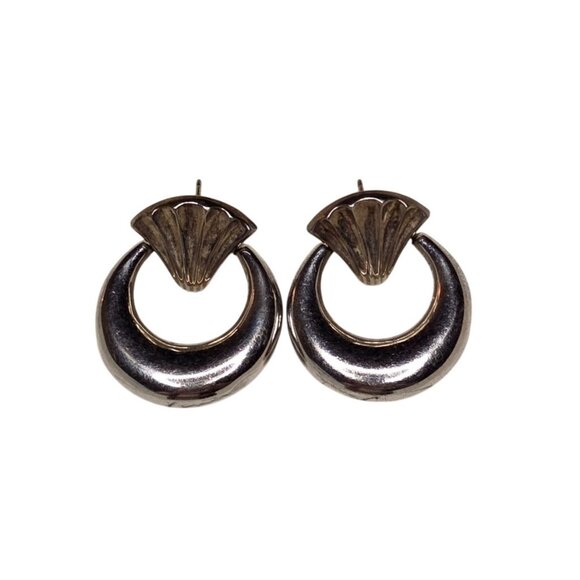 Sterling Silver Two-Tone Crescent & Shell Post Back Earrings - Picture 1 of 3